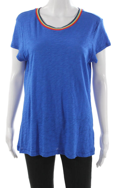 Goldie Womens Casual Blue Pima Cotton Crew Neck Short Sleeve T-Shirt Size L