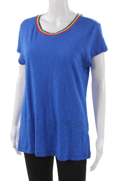 Goldie Womens Casual Blue Pima Cotton Crew Neck Short Sleeve T-Shirt Size L