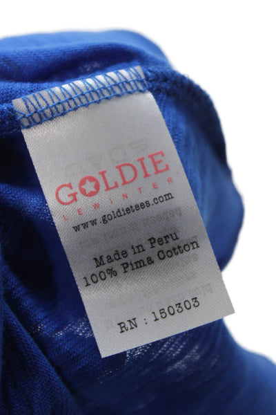 Goldie Womens Casual Blue Pima Cotton Crew Neck Short Sleeve T-Shirt Size L