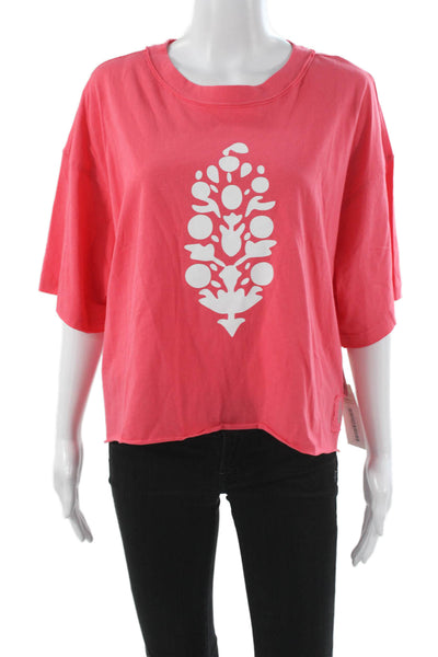FP Movement Women Cropped Short Sleeve Crew Neck Pink 100% Cotton Tee Size M