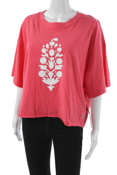 FP Movement Women Cropped Short Sleeve Crew Neck Pink 100% Cotton Tee Size M