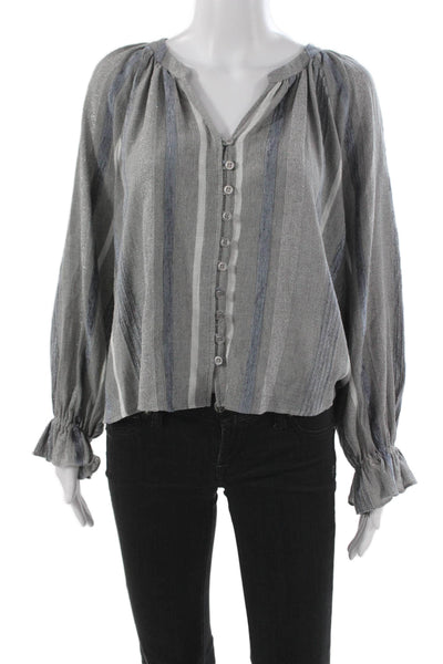 Drew Womens Striped Cotton V-Neck Long Sleeve Blouse Size XS