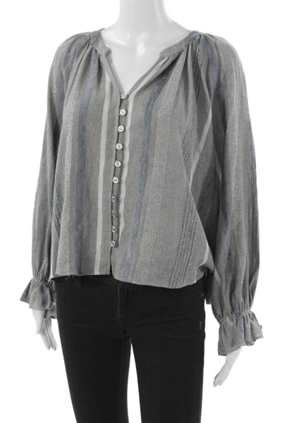 Drew Womens Striped Cotton V-Neck Long Sleeve Blouse Size XS