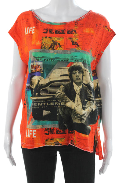 Printed Artworks Unisex Orange Cotton Music Graphic Cap Sleeve T-Shirt Size XS