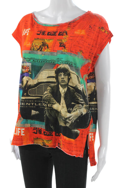 Printed Artworks Unisex Orange Cotton Music Graphic Cap Sleeve T-Shirt Size XS