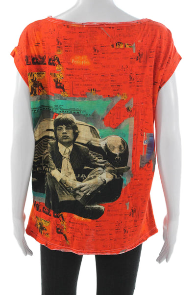 Printed Artworks Unisex Orange Cotton Music Graphic Cap Sleeve T-Shirt Size XS