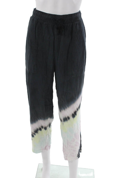 Electric & Rose Womens Cropped Tie-Dye Rayon Pants Drawstring Black Size S