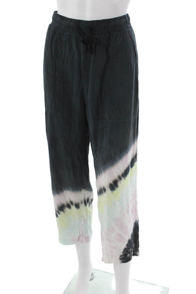 Electric & Rose Womens Cropped Tie-Dye Rayon Pants Drawstring Black Size S