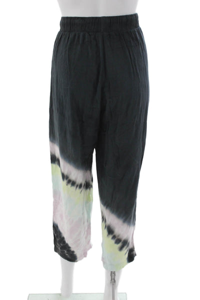 Electric & Rose Womens Cropped Tie-Dye Rayon Pants Drawstring Black Size S