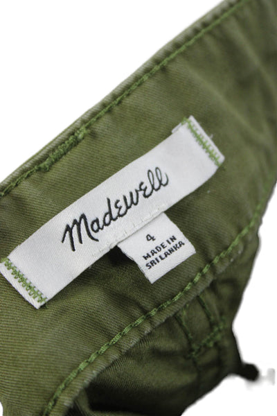 Madewell Womens Cargo Pants Green Button Cotton Inseam 27 Size 4