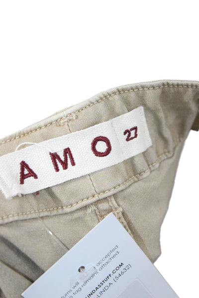 Amo Women Chino Pants Beige Cotton Button Closure Size 27