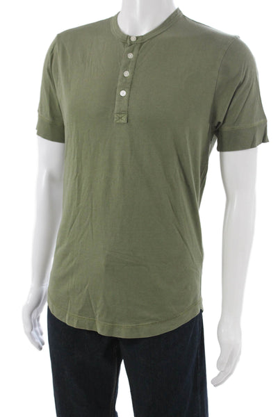 Buck Mason Mens Basic Henley T-Shirt Green Cotton Short Sleeve Size S