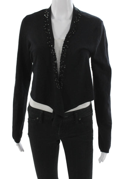 White + Warren Women Black V-Neck Cardigan Silk Angora Blend Long Sleeve Size M