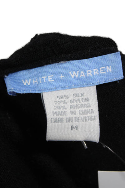 White + Warren Women Black V-Neck Cardigan Silk Angora Blend Long Sleeve Size M