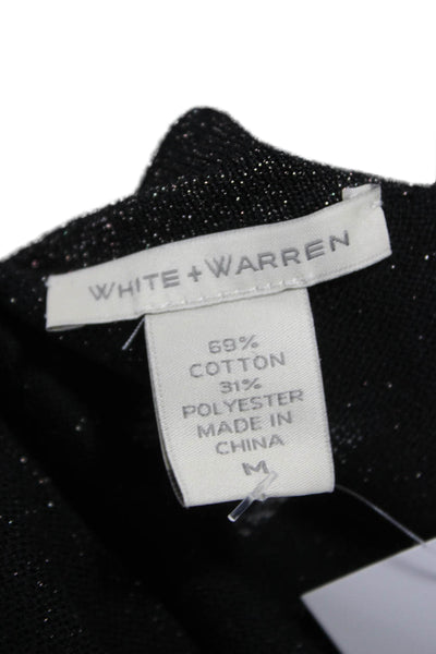 White + Warren Women Black Collared Short Sleeve Cardigan 69% Cotton Size M