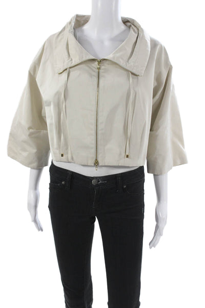 Lida Baday Women Basic Jacket Beige Zip 3/4 Sleeve Polyester Cotton Size 10