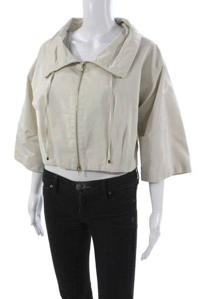 Lida Baday Women Basic Jacket Beige Zip 3/4 Sleeve Polyester Cotton Size 10