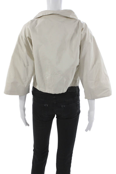 Lida Baday Women Basic Jacket Beige Zip 3/4 Sleeve Polyester Cotton Size 10