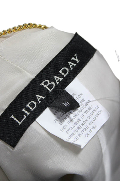 Lida Baday Women Basic Jacket Beige Zip 3/4 Sleeve Polyester Cotton Size 10