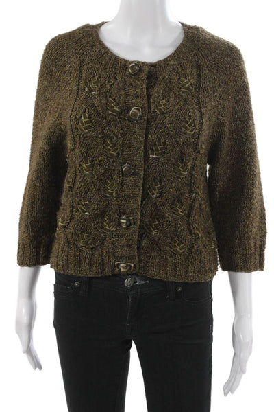 Cynthia Cynthia Steffe Womens Brown Geometric Cardigan 3/4 Sleeve Size L