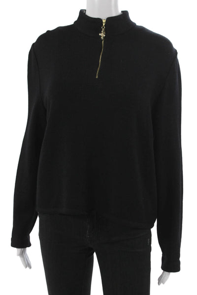 St. John Sport By Marie Gray Women Pullover Black Mock Neck Wool Rayon Size M