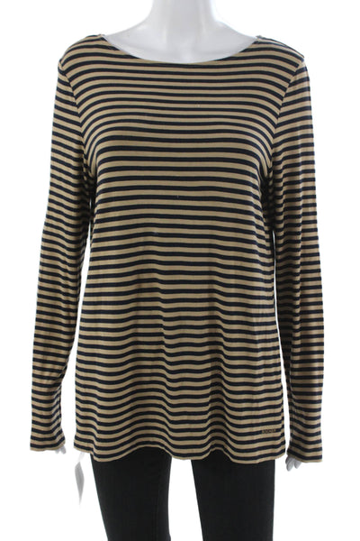 Bogner Womens Beige Striped Viscose Tunic Long Sleeve Boat Neck Size 12