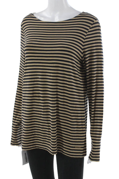 Bogner Womens Beige Striped Viscose Tunic Long Sleeve Boat Neck Size 12