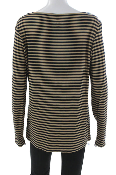Bogner Womens Beige Striped Viscose Tunic Long Sleeve Boat Neck Size 12