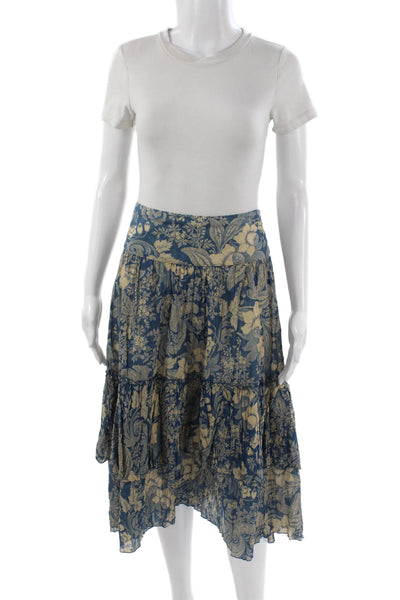 Lauren Jeans Company Women Flare Skirt Blue Cotton Floral Knee Length Size 12