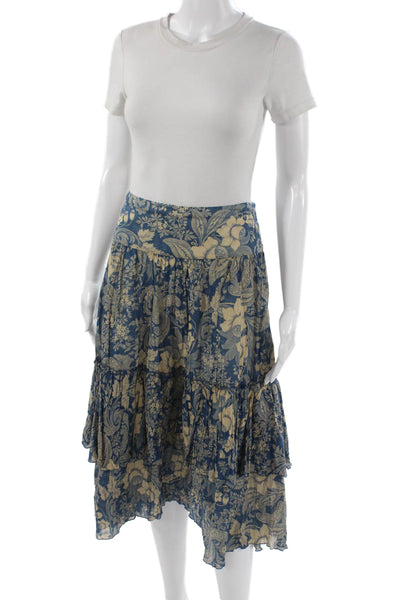 Lauren Jeans Company Women Flare Skirt Blue Cotton Floral Knee Length Size 12