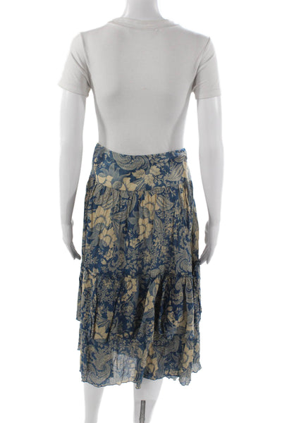 Lauren Jeans Company Women Flare Skirt Blue Cotton Floral Knee Length Size 12