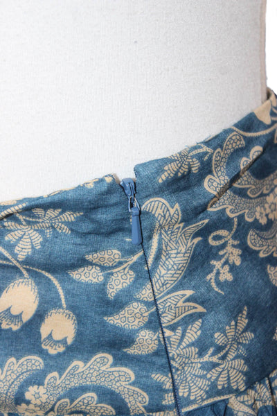 Lauren Jeans Company Women Flare Skirt Blue Cotton Floral Knee Length Size 12