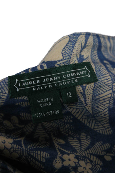Lauren Jeans Company Women Flare Skirt Blue Cotton Floral Knee Length Size 12