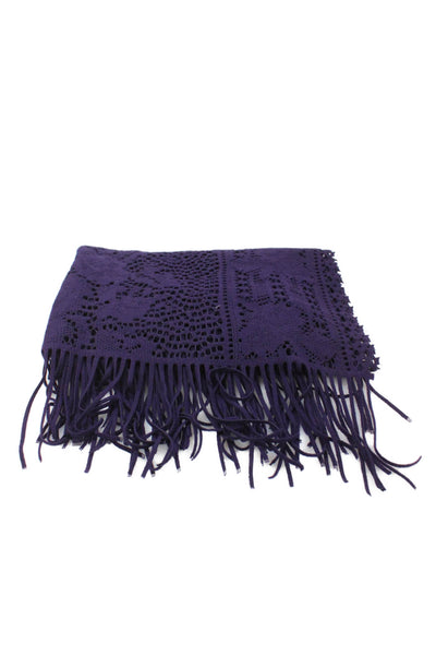 Missoni Womend Perforated Fringe Trim Rectangle Scarf Purple