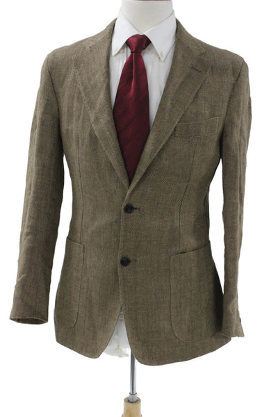 Todd Snyder Mens Brown Herringbone Linen Blazer Button Size 38