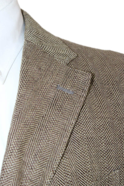 Todd Snyder Mens Brown Herringbone Linen Blazer Button Size 38