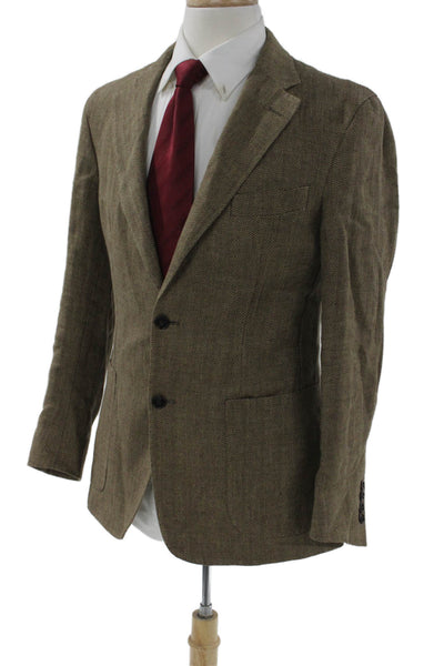 Todd Snyder Mens Brown Herringbone Linen Blazer Button Size 38