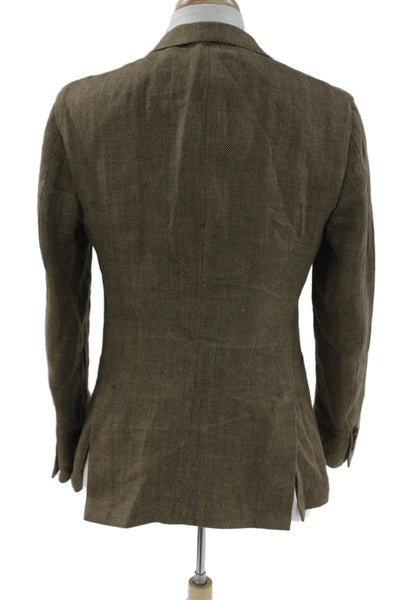 Todd Snyder Mens Brown Herringbone Linen Blazer Button Size 38