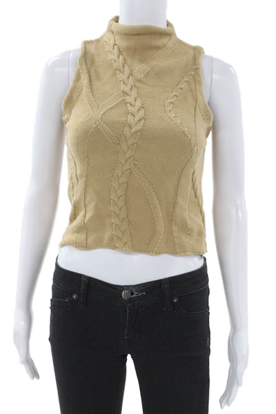 Rowing Blazers Women Cropped Tank Mock Neck Cotton Sleeveless Beige Size XS