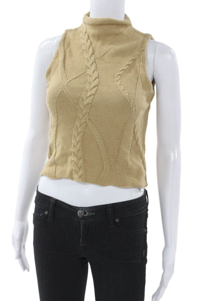 Rowing Blazers Women Cropped Tank Mock Neck Cotton Sleeveless Beige Size XS