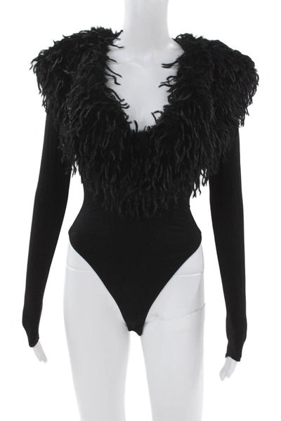 Naked Wardrobe Women One Piece Bodysuit Black V-Neck Long Sleeve Party Size XS