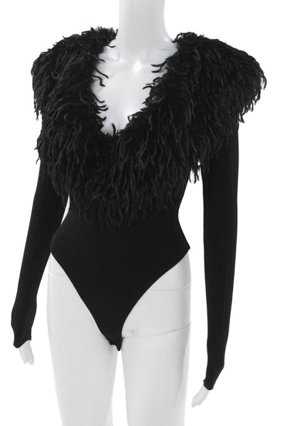 Naked Wardrobe Women One Piece Bodysuit Black V-Neck Long Sleeve Party Size XS