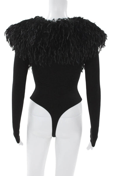 Naked Wardrobe Women One Piece Bodysuit Black V-Neck Long Sleeve Party Size XS