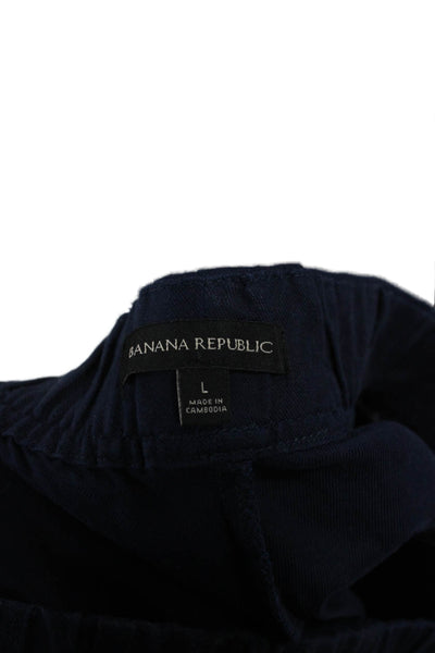 Banana Republic Women Blue Ankle Pants Pull On Linen Blend Size L
