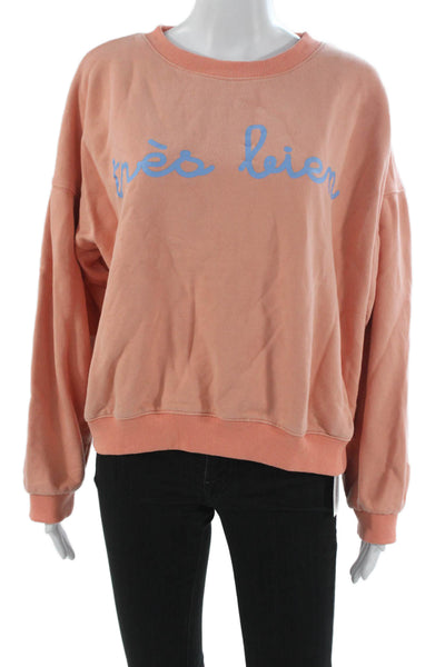 Maison Me Womens French Graphic Pullover Sweatshirt Orange Crew Neck Size L