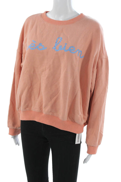 Maison Me Womens French Graphic Pullover Sweatshirt Orange Crew Neck Size L