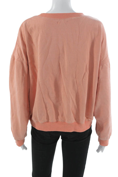 Maison Me Womens French Graphic Pullover Sweatshirt Orange Crew Neck Size L