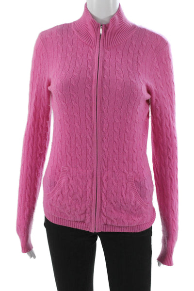 Aqua Cashmere Women Pink Cashmere Mock Neck Long Sleeve Cardigan Size S