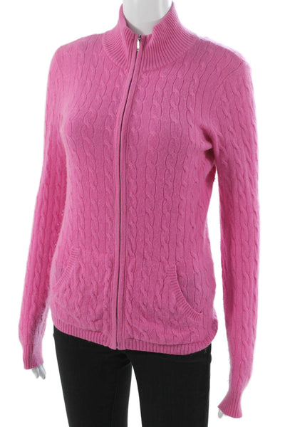 Aqua Cashmere Women Pink Cashmere Mock Neck Long Sleeve Cardigan Size S