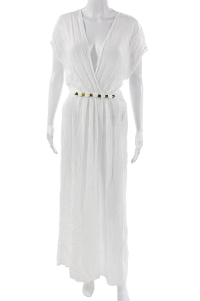 Vix Paula Hermanny Womens White Viscose V Neck Maxi Short Sleeve Dress Size XS